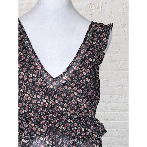 American Eagle Black Floral Semi Sheer Cami Tank Top XS S Dark Fairy Boho Summer - Picture 3 of 12